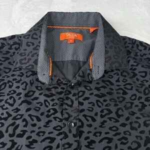 Tallia Sport Dress Shirt Mens Size XL Black Leopard Print Textured Velvet RARE